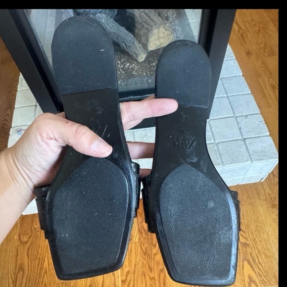 Zara Black Chunk Grommet Hardware Slip On Slides Size 6.5 - Picture 4 of 5